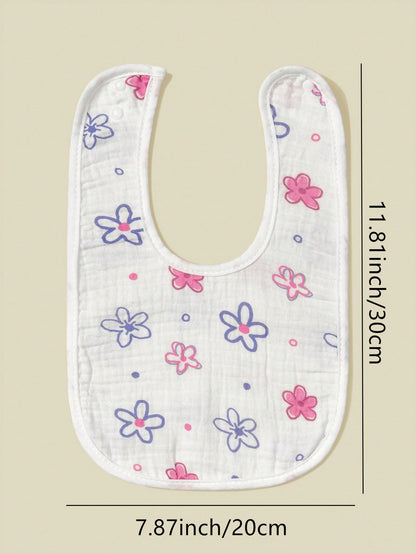 6pcs Baby Bibs, 100% Soft Cotton Muslin Material, Drool Bibs With Adjustable Snap Closure, Essential For Newborns, Boys And Girls