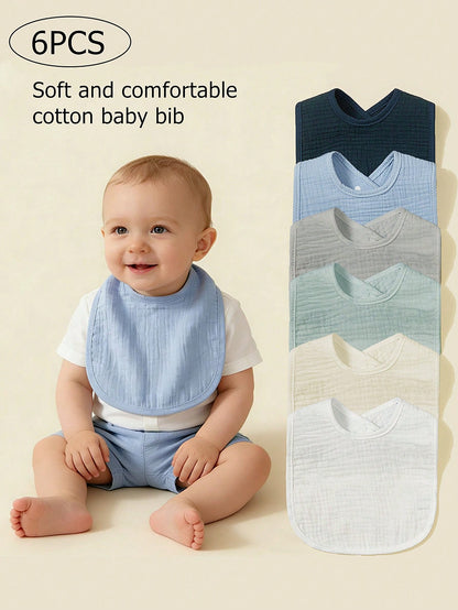 6pcs Baby Bibs, 100% Soft Cotton Muslin Material, Drool Bibs With Adjustable Snap Closure, Essential For Newborns, Boys And Girls