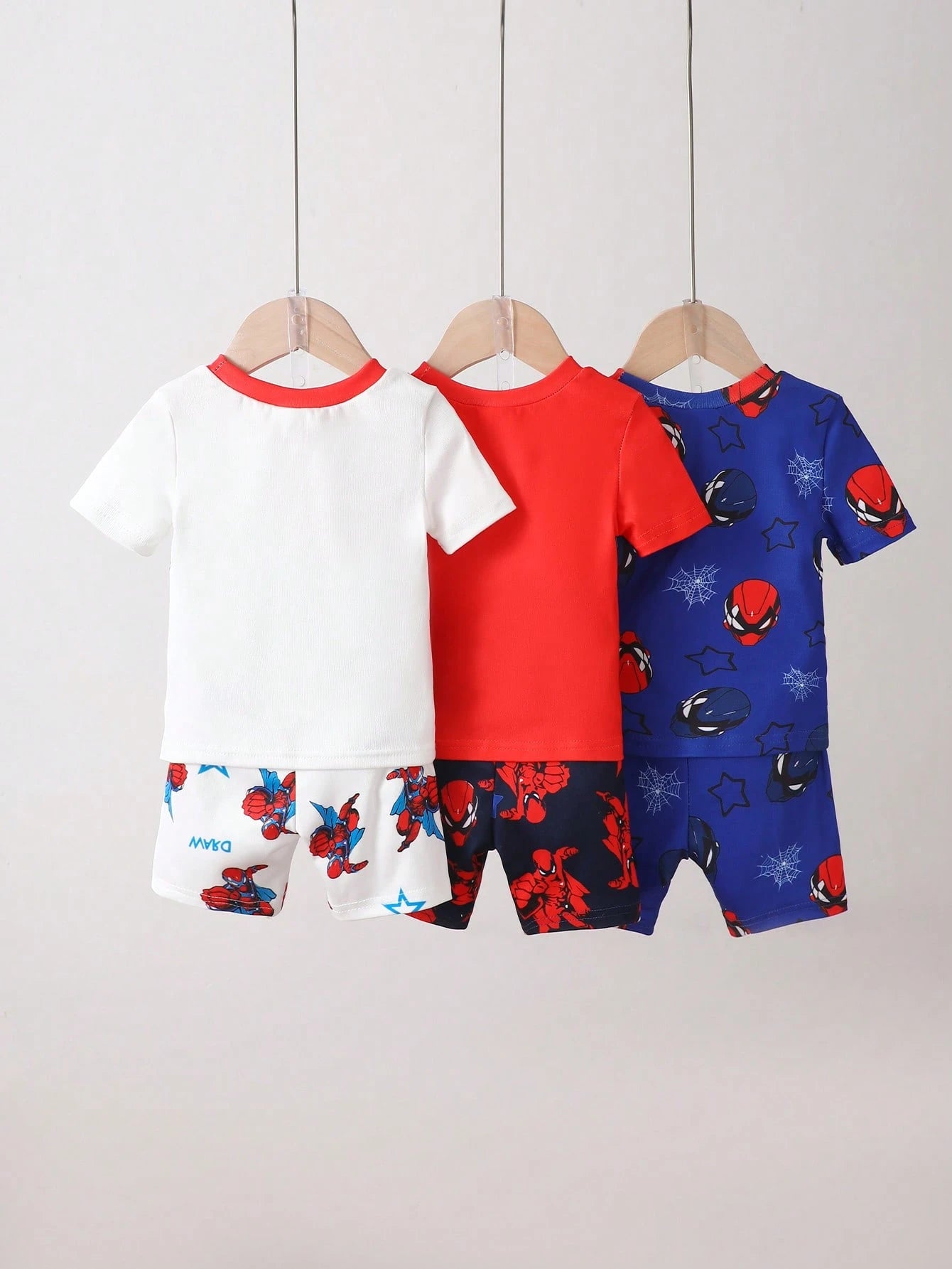6pcs Baby Boy Tie-Dye Crew Neck White, Blue & Green Short Sleeve T-Shirt And Shorts Set, Cartoon Puppy Print, Casual Comfortable Tight-Fitting Indoor Sleepwear, Summer