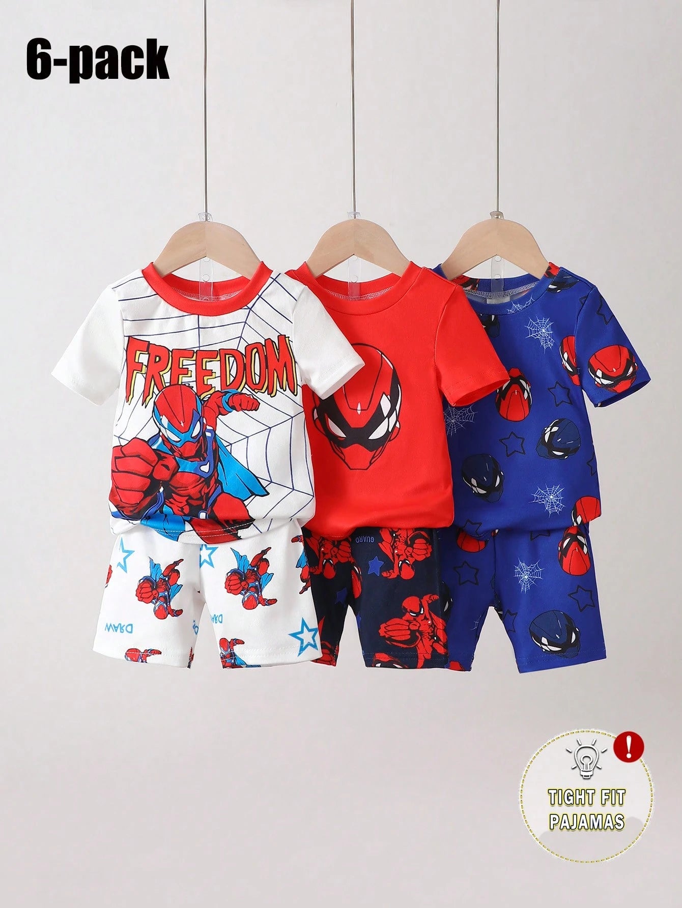 6pcs Baby Boy Tie-Dye Crew Neck White, Blue & Green Short Sleeve T-Shirt And Shorts Set, Cartoon Puppy Print, Casual Comfortable Tight-Fitting Indoor Sleepwear, Summer