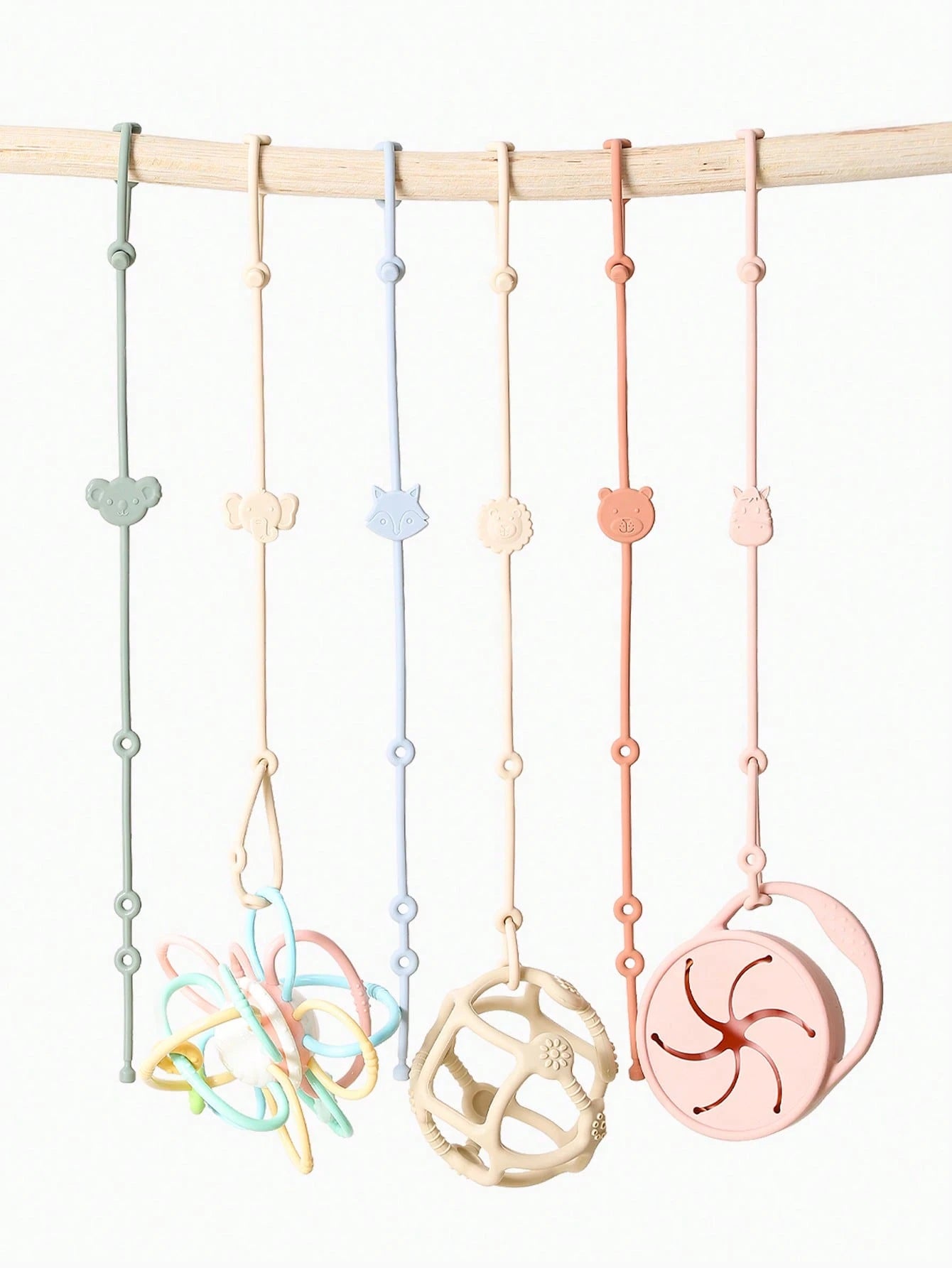 6pcs Baby Pacifier Clips, Silicone Strap, Animal Shaped Anti-Lost Adjustable Pacifier Chains Suitable For Stroller, High Chair, Car Seat