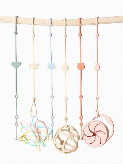 6pcs Baby Pacifier Clips, Silicone Strap, Animal Shaped Anti-Lost Adjustable Pacifier Chains Suitable For Stroller, High Chair, Car Seat