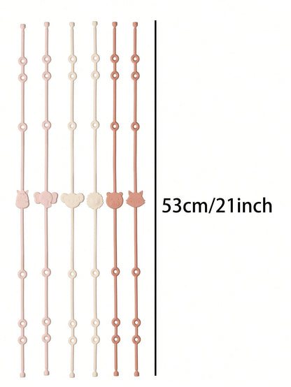 6pcs Baby Pacifier Clips, Silicone Strap, Animal Shaped Anti-Lost Adjustable Pacifier Chains Suitable For Stroller, High Chair, Car Seat