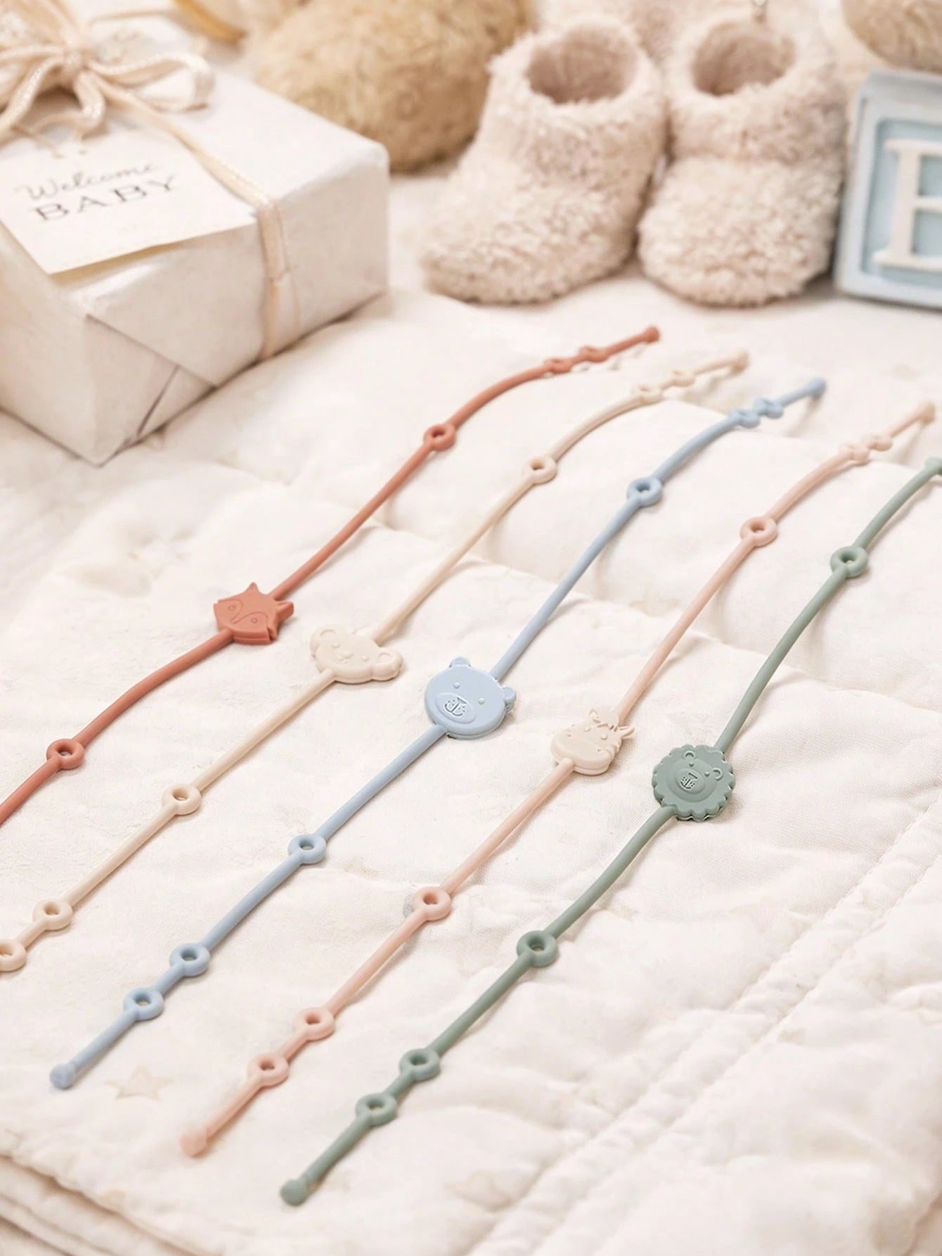 6pcs Baby Pacifier Clips, Silicone Strap, Animal Shaped Anti-Lost Adjustable Pacifier Chains Suitable For Stroller, High Chair, Car Seat