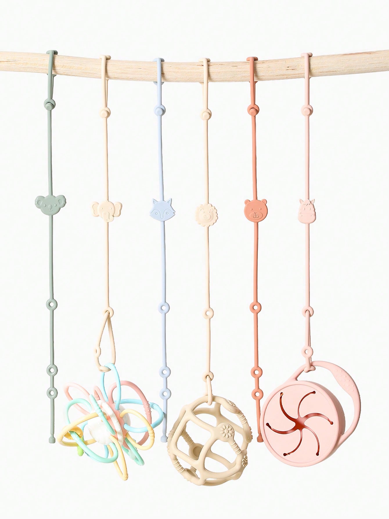 6pcs Baby Pacifier Clips, Silicone Strap, Animal Shaped Anti-Lost Adjustable Pacifier Chains Suitable For Stroller, High Chair, Car Seat