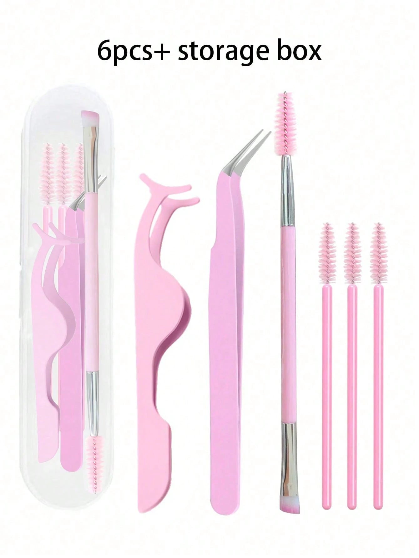 6pcs Eyelash Tool Kit: Eyelash Tweezers, Eyelash Brush, With Storage Box- Pointed & Angled Tweezers, Eyelash Applicator, Eyelash Brush, For Extending And Shaping Lashes
