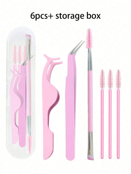 6pcs Eyelash Tool Kit: Eyelash Tweezers, Eyelash Brush, With Storage Box- Pointed & Angled Tweezers, Eyelash Applicator, Eyelash Brush, For Extending And Shaping Lashes