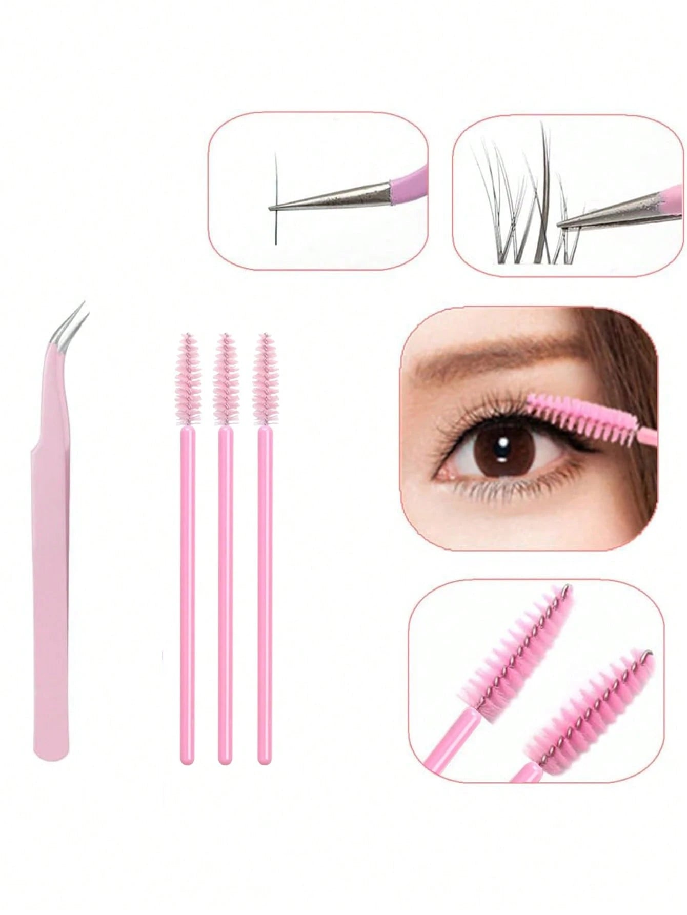6pcs Eyelash Tool Kit: Eyelash Tweezers, Eyelash Brush, With Storage Box- Pointed & Angled Tweezers, Eyelash Applicator, Eyelash Brush, For Extending And Shaping Lashes