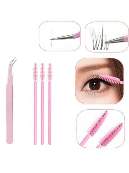 6pcs Eyelash Tool Kit: Eyelash Tweezers, Eyelash Brush, With Storage Box- Pointed & Angled Tweezers, Eyelash Applicator, Eyelash Brush, For Extending And Shaping Lashes