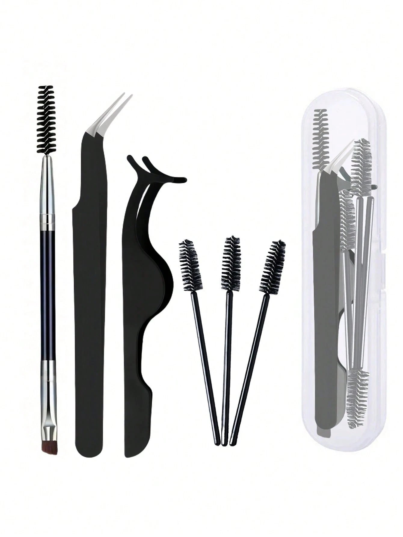 6pcs Eyelash Tool Kit: Eyelash Tweezers, Eyelash Brush, With Storage Box- Pointed & Angled Tweezers, Eyelash Applicator, Eyelash Brush, For Extending And Shaping Lashes