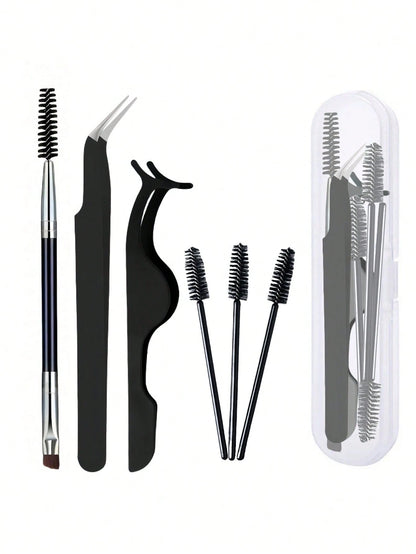 6pcs Eyelash Tool Kit: Eyelash Tweezers, Eyelash Brush, With Storage Box- Pointed & Angled Tweezers, Eyelash Applicator, Eyelash Brush, For Extending And Shaping Lashes