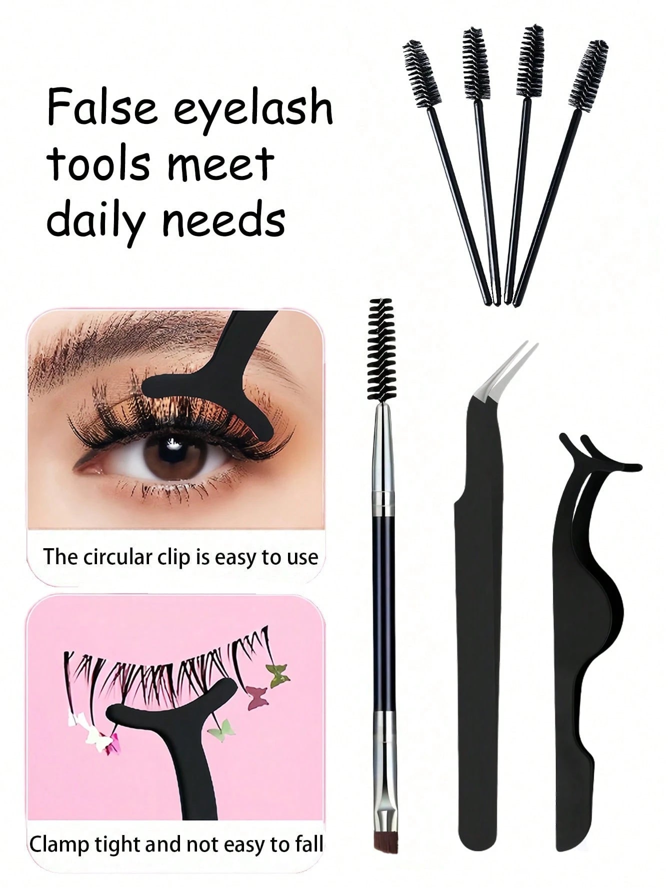 6pcs Eyelash Tool Kit: Eyelash Tweezers, Eyelash Brush, With Storage Box- Pointed & Angled Tweezers, Eyelash Applicator, Eyelash Brush, For Extending And Shaping Lashes
