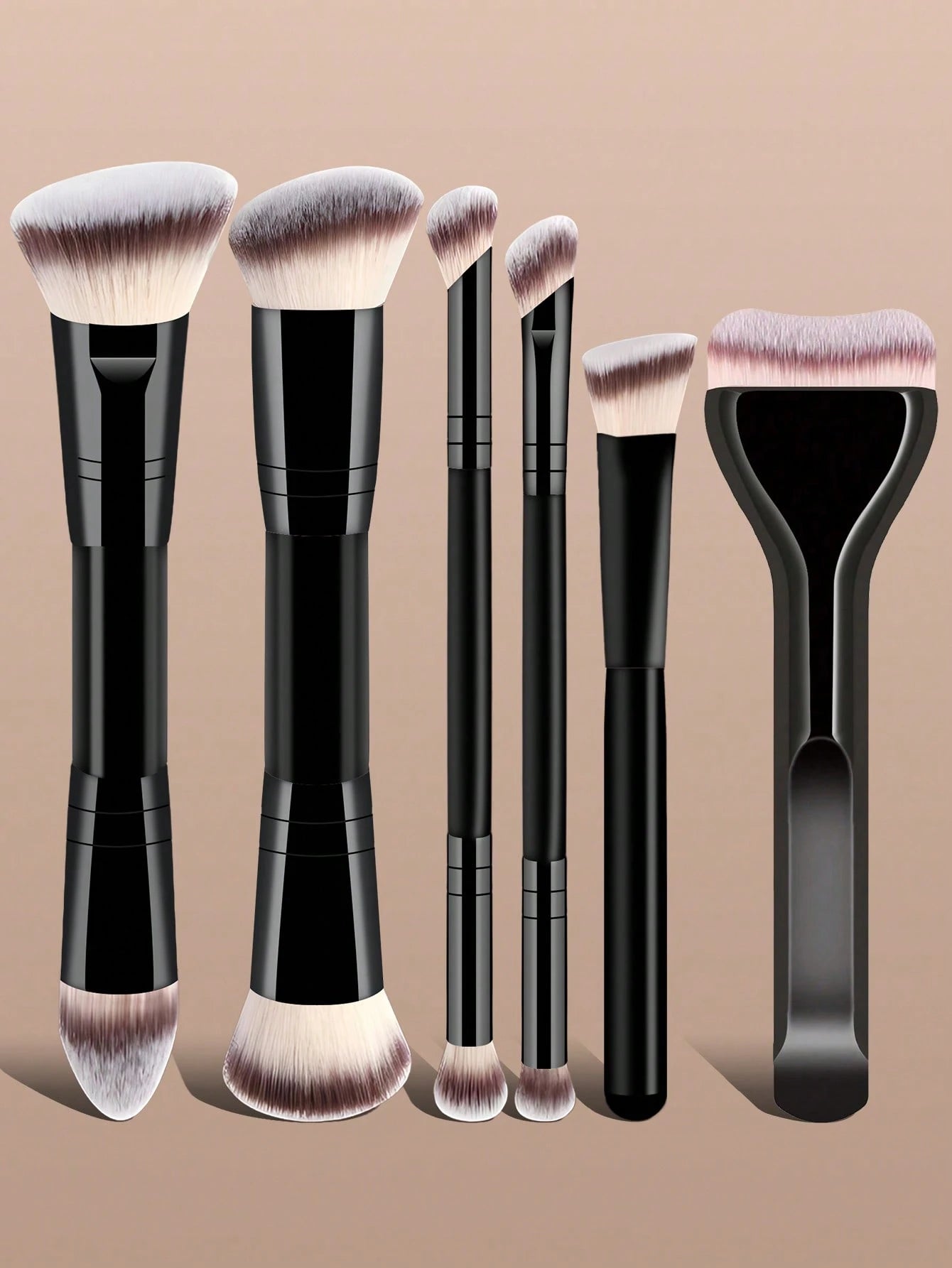 6pcs Professional Makeup Brush Set, Portable Travel Makeup Brushes, Dual-Ended Multi-Function Makeup Tools Kit Including Foundation Brush, Powder Brush, Blush Brush, Concealer Brush, Contour Brush, No