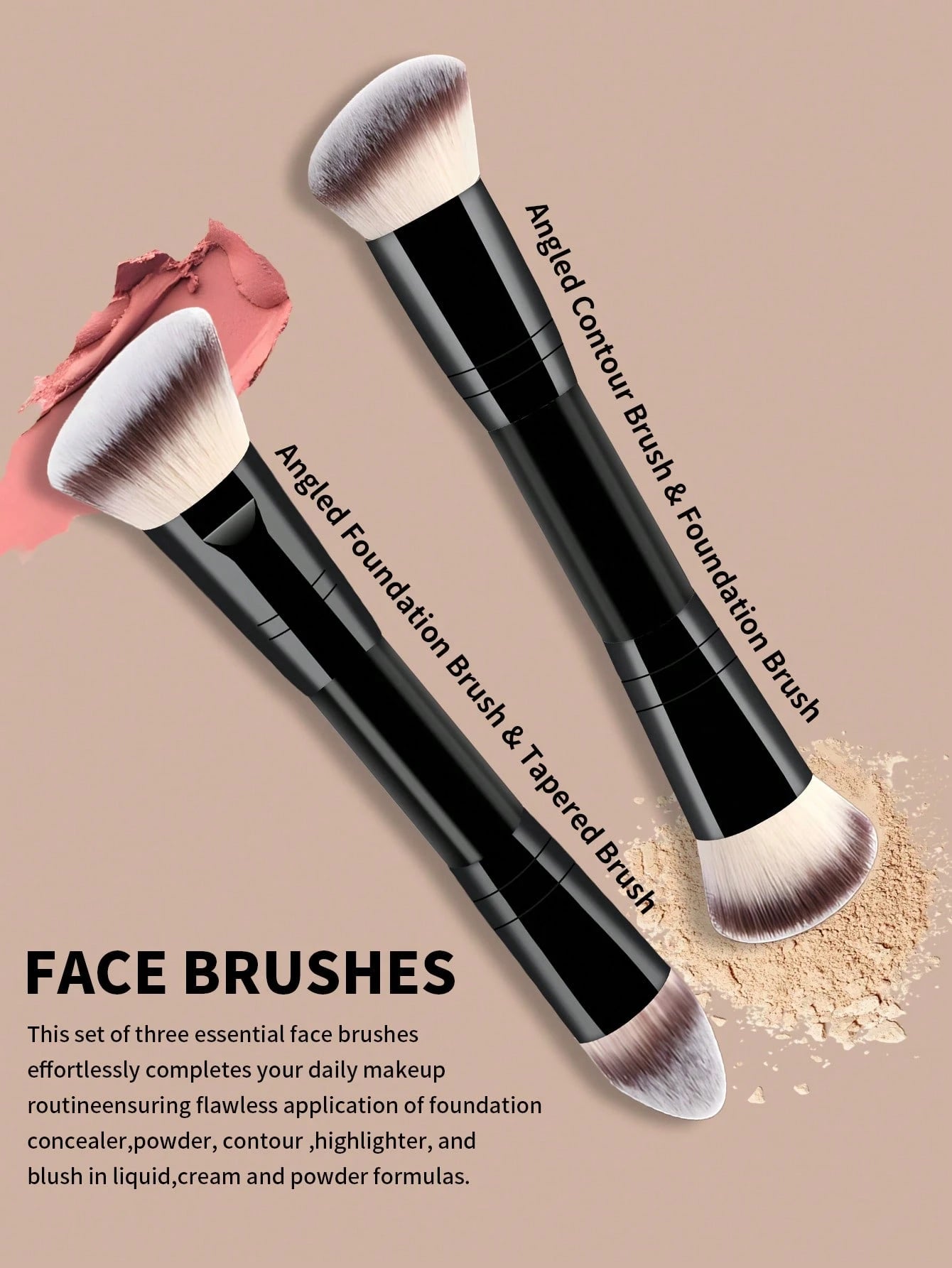 6pcs Professional Makeup Brush Set, Portable Travel Makeup Brushes, Dual-Ended Multi-Function Makeup Tools Kit Including Foundation Brush, Powder Brush, Blush Brush, Concealer Brush, Contour Brush, No
