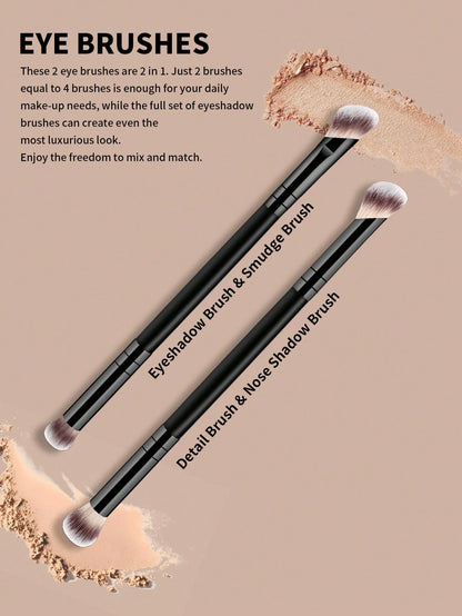 6pcs Professional Makeup Brush Set, Portable Travel Makeup Brushes, Dual-Ended Multi-Function Makeup Tools Kit Including Foundation Brush, Powder Brush, Blush Brush, Concealer Brush, Contour Brush, No