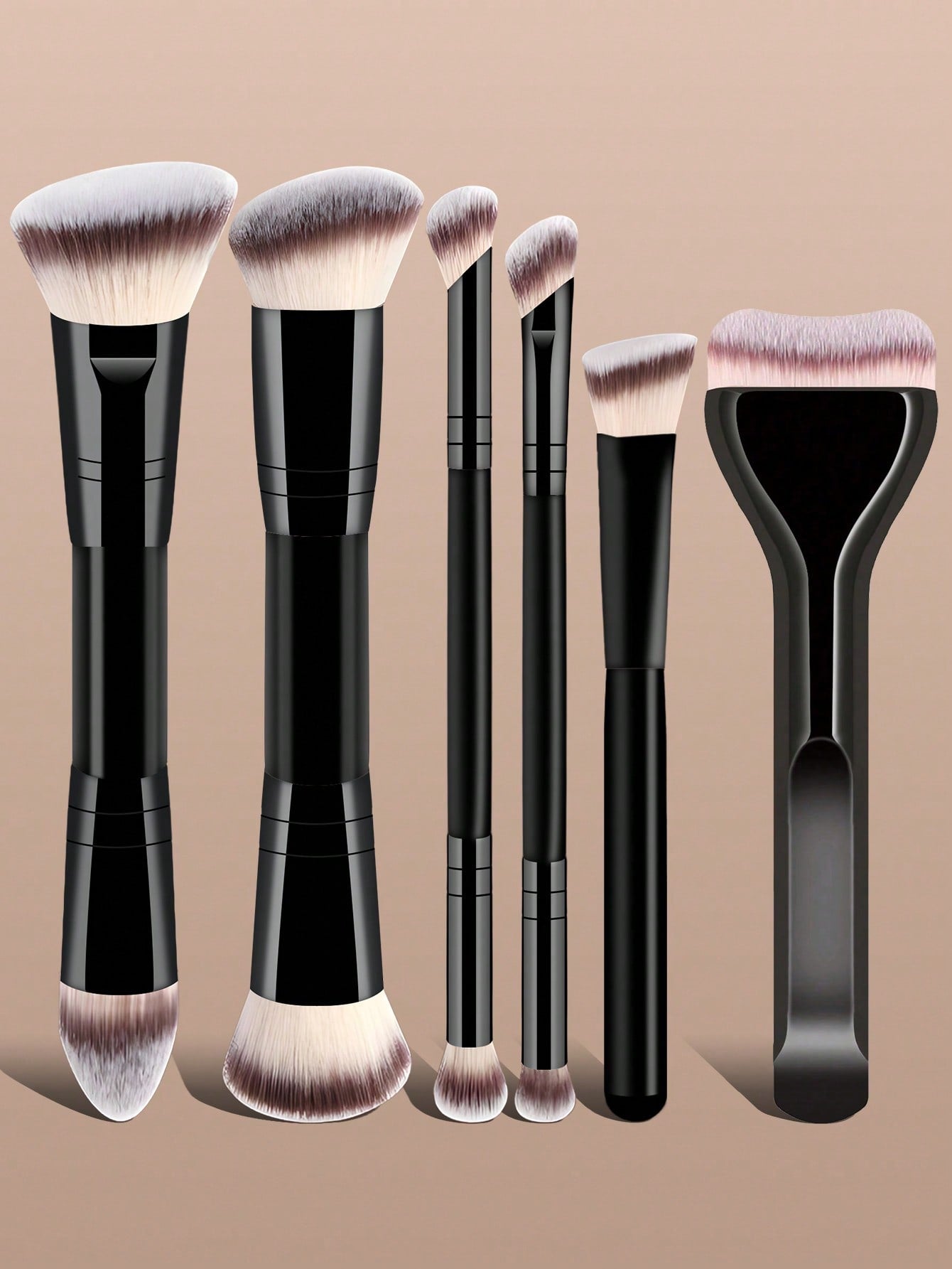 6pcs Professional Makeup Brush Set, Portable Travel Makeup Brushes, Dual-Ended Multi-Function Makeup Tools Kit Including Foundation Brush, Powder Brush, Blush Brush, Concealer Brush, Contour Brush, No