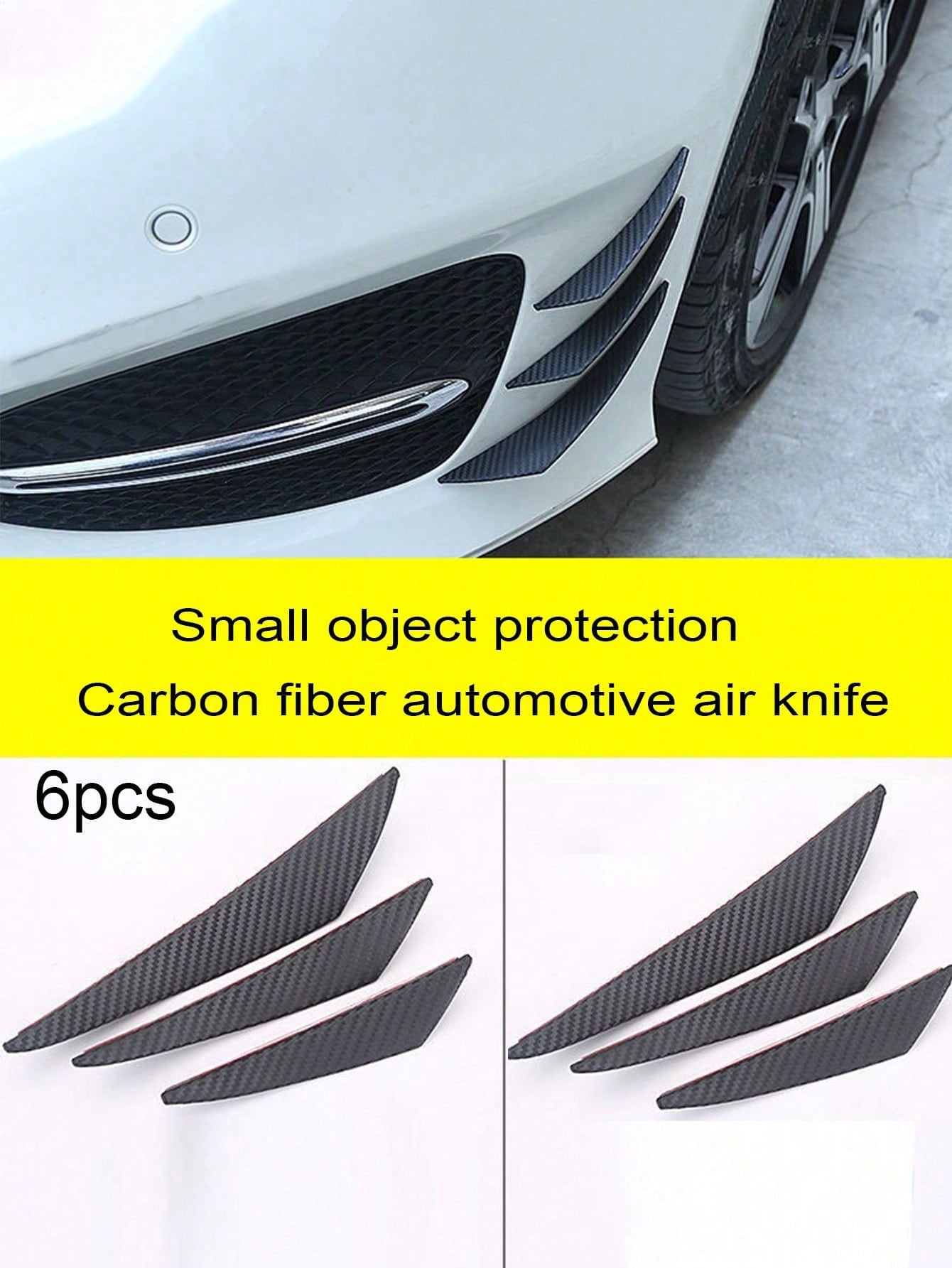 6pcs Universal Car Modification Carbon Fiber Pattern Bumper Wind Knife & Airflow Spoiler