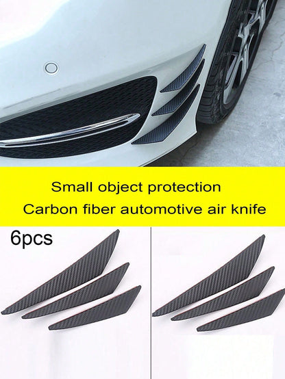 6pcs Universal Car Modification Carbon Fiber Pattern Bumper Wind Knife & Airflow Spoiler