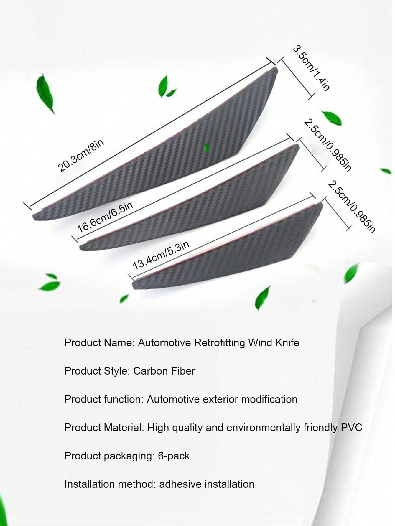 6pcs Universal Car Modification Carbon Fiber Pattern Bumper Wind Knife & Airflow Spoiler
