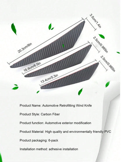 6pcs Universal Car Modification Carbon Fiber Pattern Bumper Wind Knife & Airflow Spoiler