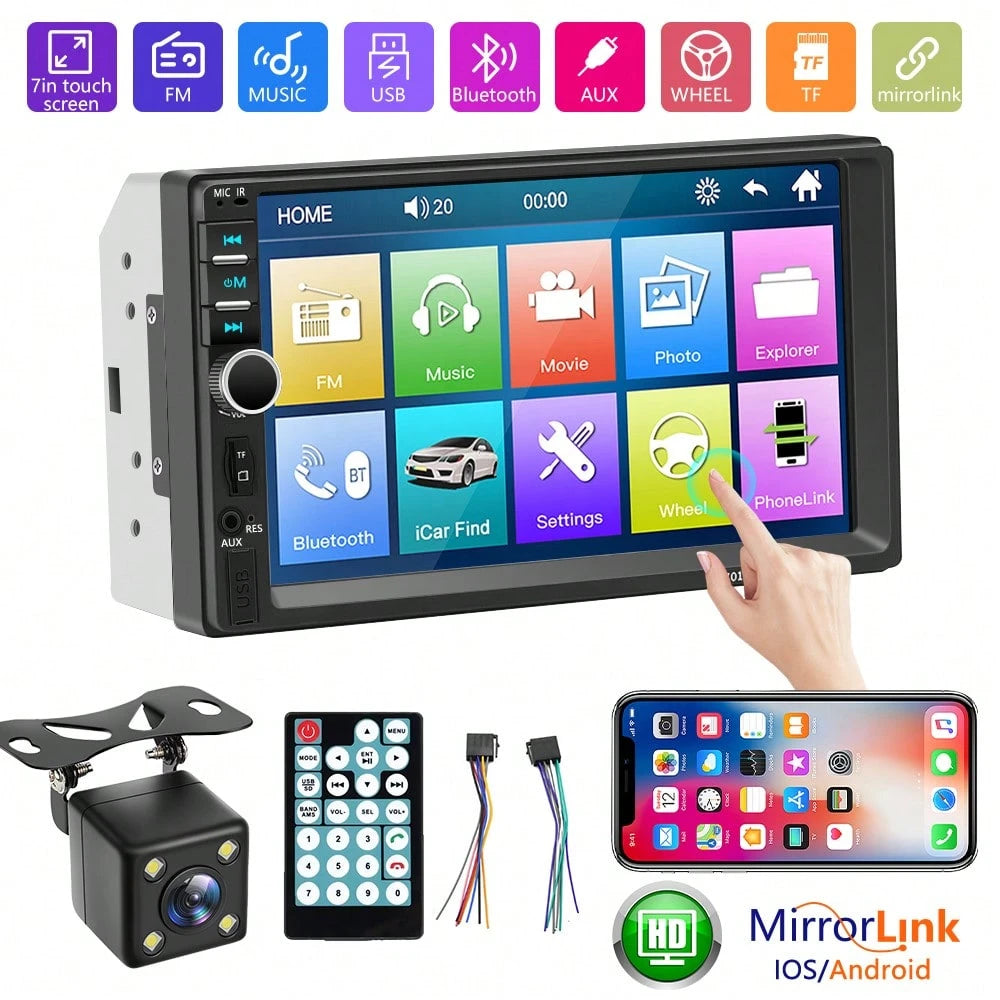 7 Inch LCD HD Car MP5 Player Bluetooth Stereo 45W*4 Output 12V-24V Support 64GB Mini SD Card With 4 LED Rear View Backup Camera For Vehicle Viral Digital Media Receiver Gift For Car Owners Truck Drive