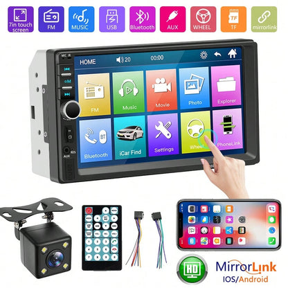 7 Inch LCD HD Car MP5 Player Bluetooth Stereo 45W*4 Output 12V-24V Support 64GB Mini SD Card With 4 LED Rear View Backup Camera For Vehicle Viral Digital Media Receiver Gift For Car Owners Truck Drive