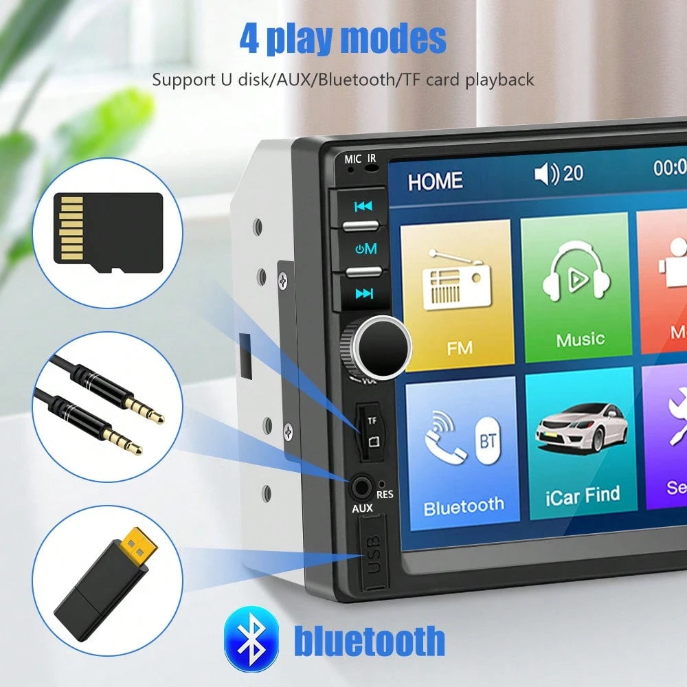 7 Inch LCD HD Car MP5 Player Bluetooth Stereo 45W*4 Output 12V-24V Support 64GB Mini SD Card With 4 LED Rear View Backup Camera For Vehicle Viral Digital Media Receiver Gift For Car Owners Truck Drive