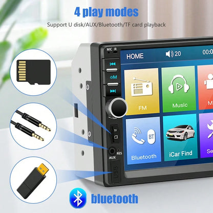 7 Inch LCD HD Car MP5 Player Bluetooth Stereo 45W*4 Output 12V-24V Support 64GB Mini SD Card With 4 LED Rear View Backup Camera For Vehicle Viral Digital Media Receiver Gift For Car Owners Truck Drive