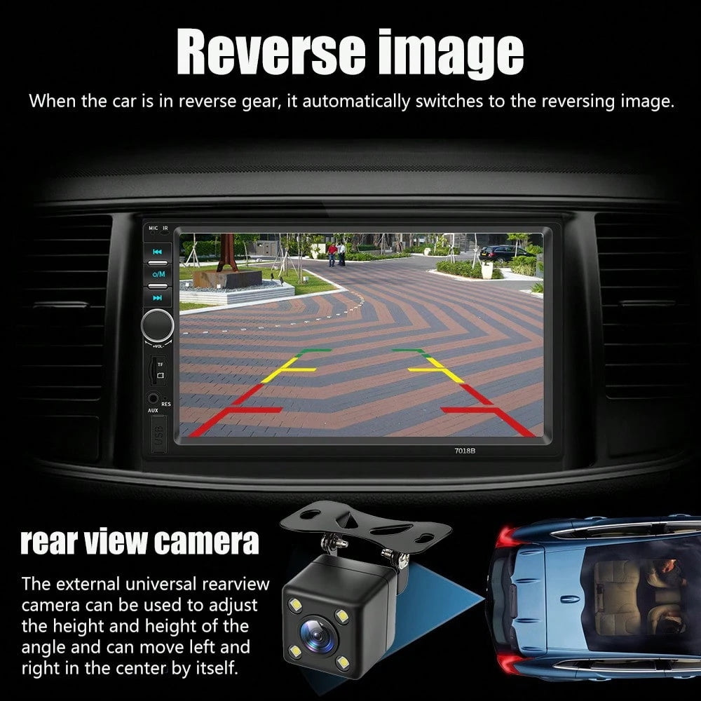 7 Inch LCD HD Car MP5 Player Bluetooth Stereo 45W*4 Output 12V-24V Support 64GB Mini SD Card With 4 LED Rear View Backup Camera For Vehicle Viral Digital Media Receiver Gift For Car Owners Truck Drive
