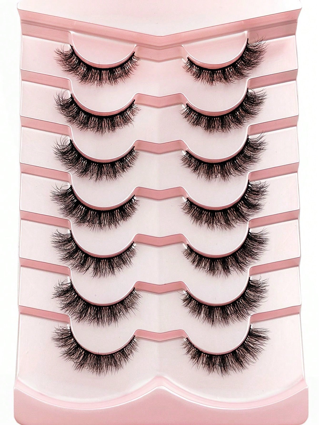 7 Pairs Russian Classic Cat Eye Faux Mink False Eyelashes, Natural D Curl Fluffy Eyelash Extensions