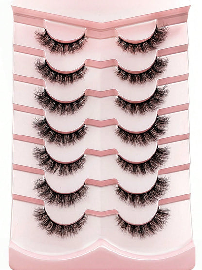 7 Pairs Russian Classic Cat Eye Faux Mink False Eyelashes, Natural D Curl Fluffy Eyelash Extensions