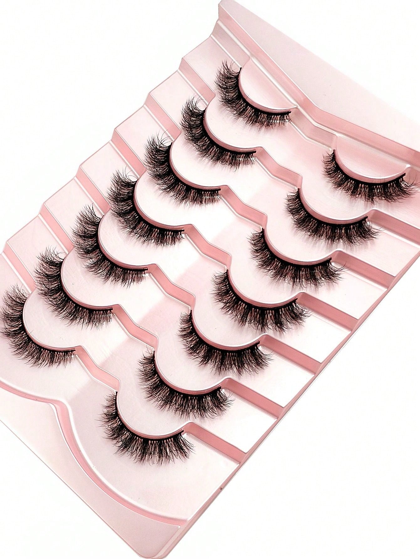 7 Pairs Russian Classic Cat Eye Faux Mink False Eyelashes, Natural D Curl Fluffy Eyelash Extensions