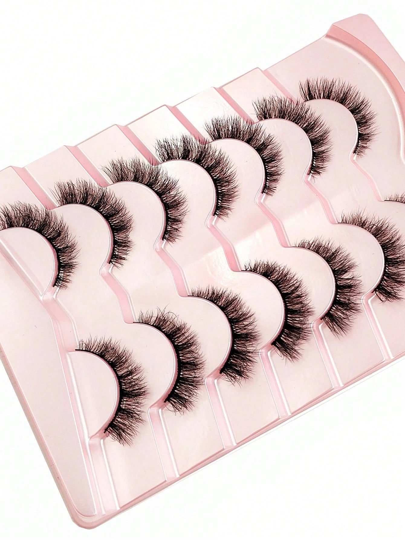 7 Pairs Russian Classic Cat Eye Faux Mink False Eyelashes, Natural D Curl Fluffy Eyelash Extensions