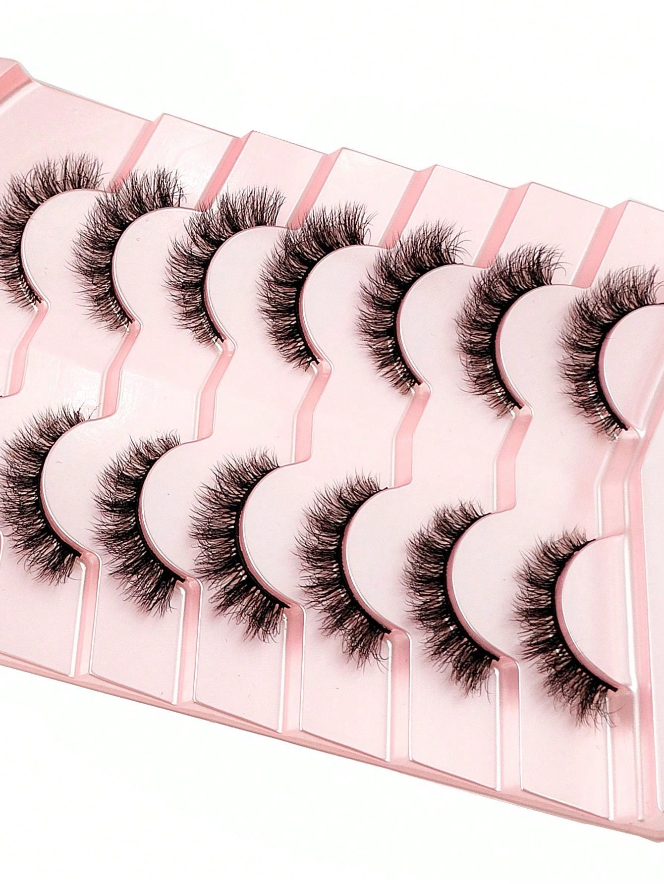 7 Pairs Russian Classic Cat Eye Faux Mink False Eyelashes, Natural D Curl Fluffy Eyelash Extensions