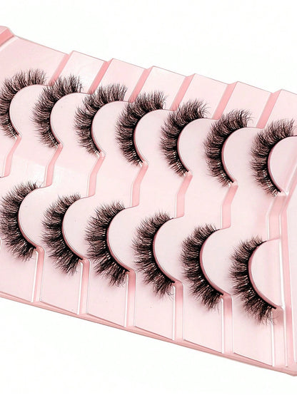 7 Pairs Russian Classic Cat Eye Faux Mink False Eyelashes, Natural D Curl Fluffy Eyelash Extensions