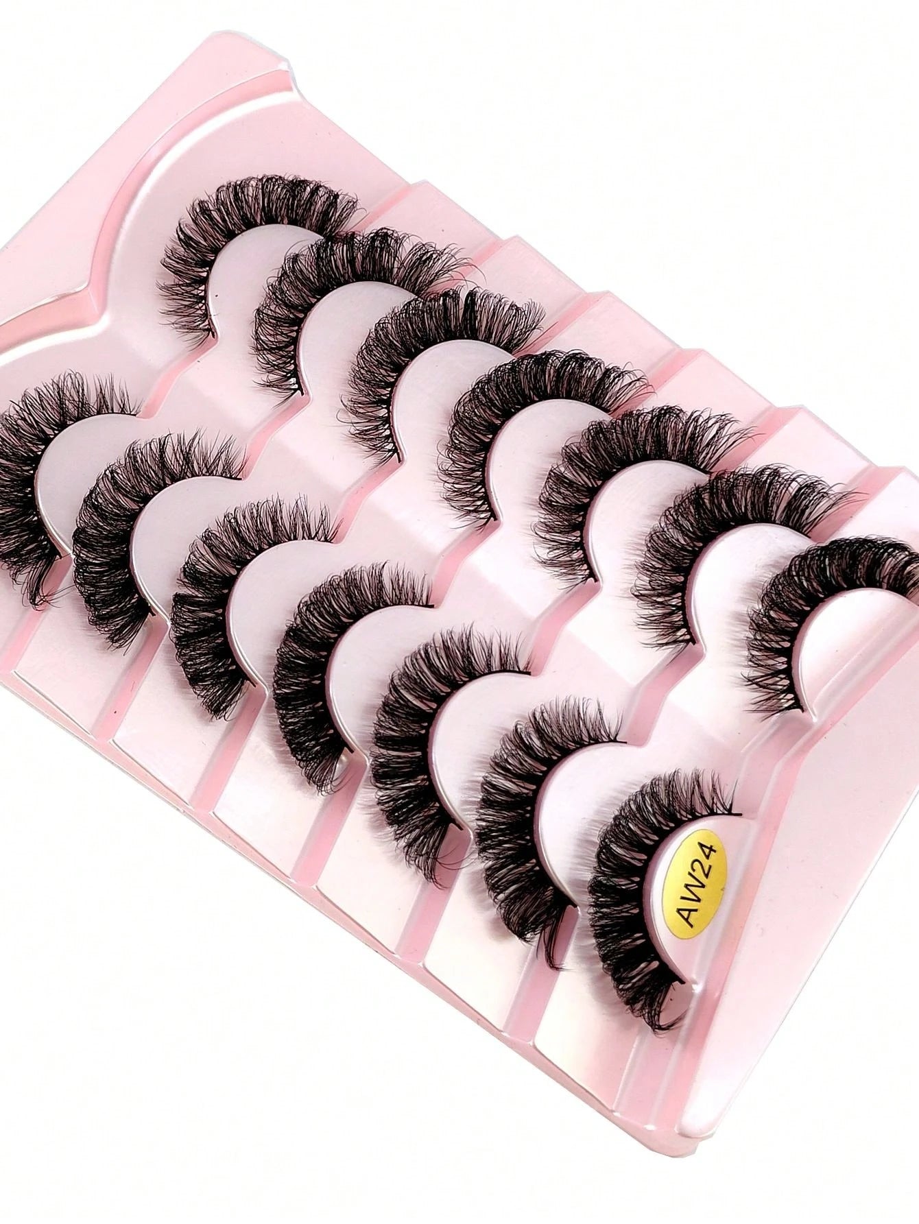 7 Pairs Russian Classic Cat Eye Faux Mink False Eyelashes, Natural D Curl Fluffy Eyelash Extensions