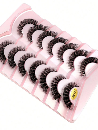 7 Pairs Russian Classic Cat Eye Faux Mink False Eyelashes, Natural D Curl Fluffy Eyelash Extensions