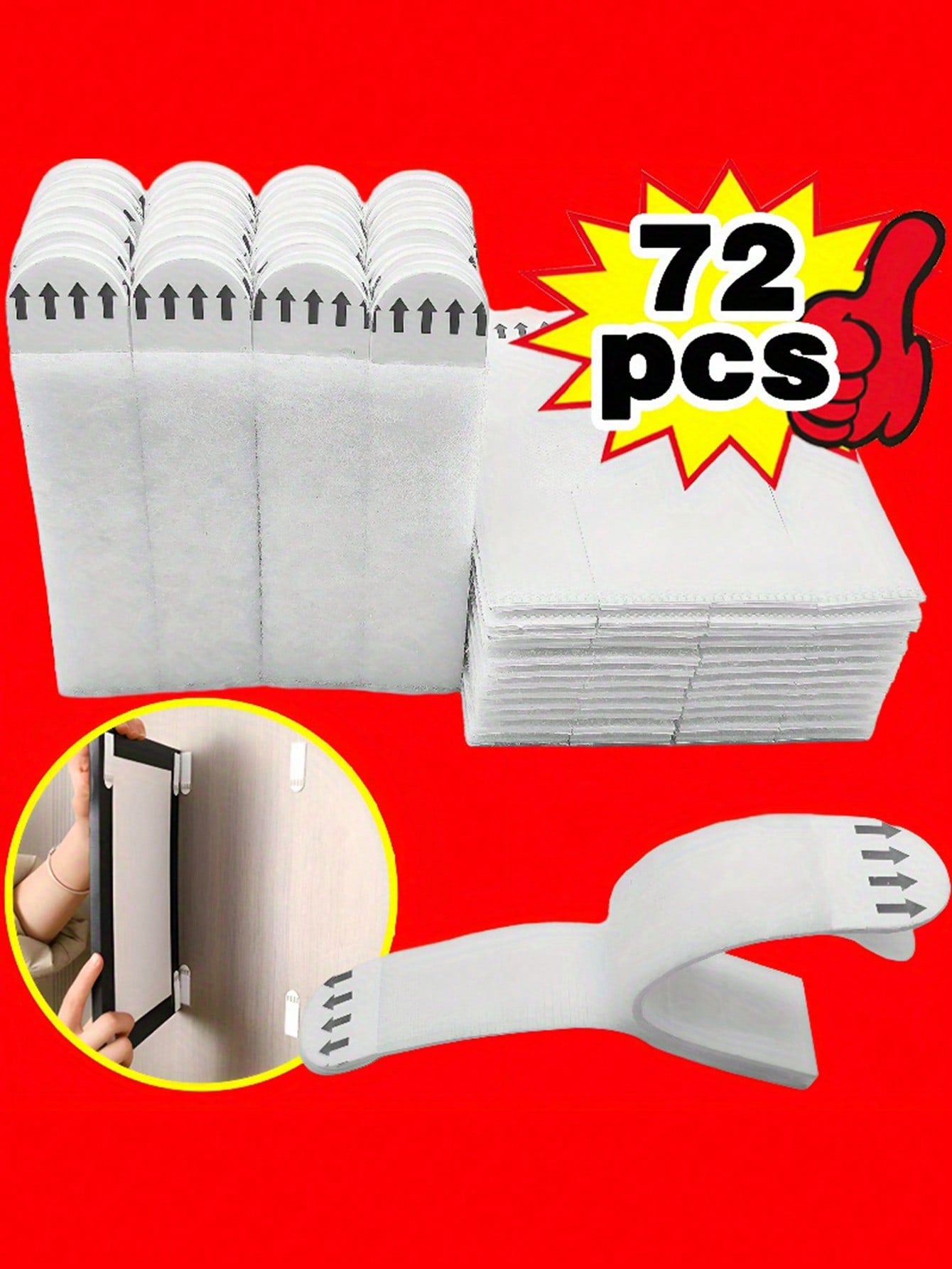 72 Heavy-Duty Picture Hanging Strips- Non-Damaging Adhesive Hooks, Perfect For Photos And Christmas Decorations, Ideal For The Holiday Season. No-Drill Photo Hangers With Double-Sided Removable Wall