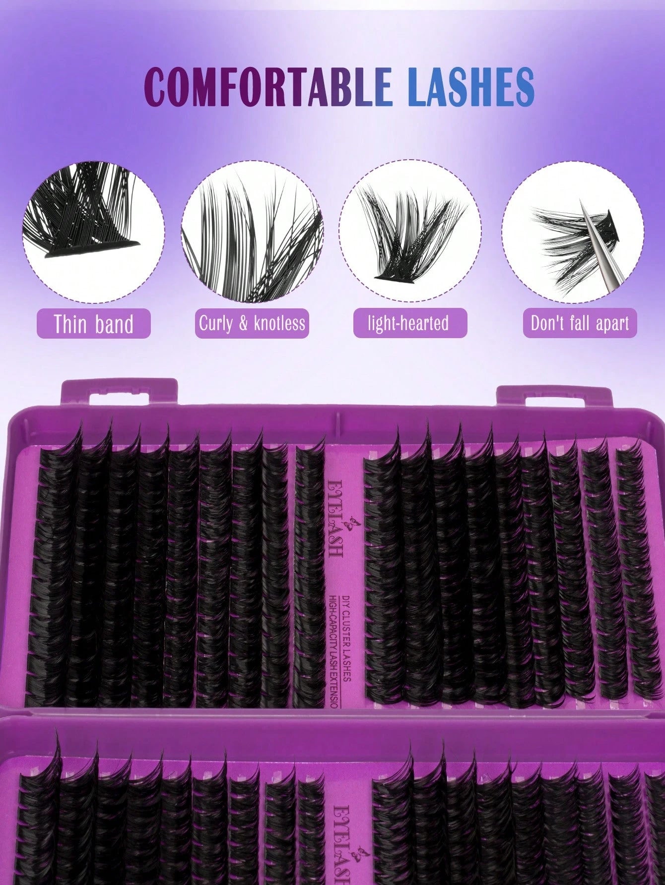720pcs, 684pcs, 594pcs, D Curl, Lash Extension Kit DIY, 30D,40D,50D, 60D, 80D, 100D, 120D,150D Lash Clusters Eyelash Extension Kit, With Lash Bond And Seal, Lash Applicator Brush And Tweezers Tool, Su