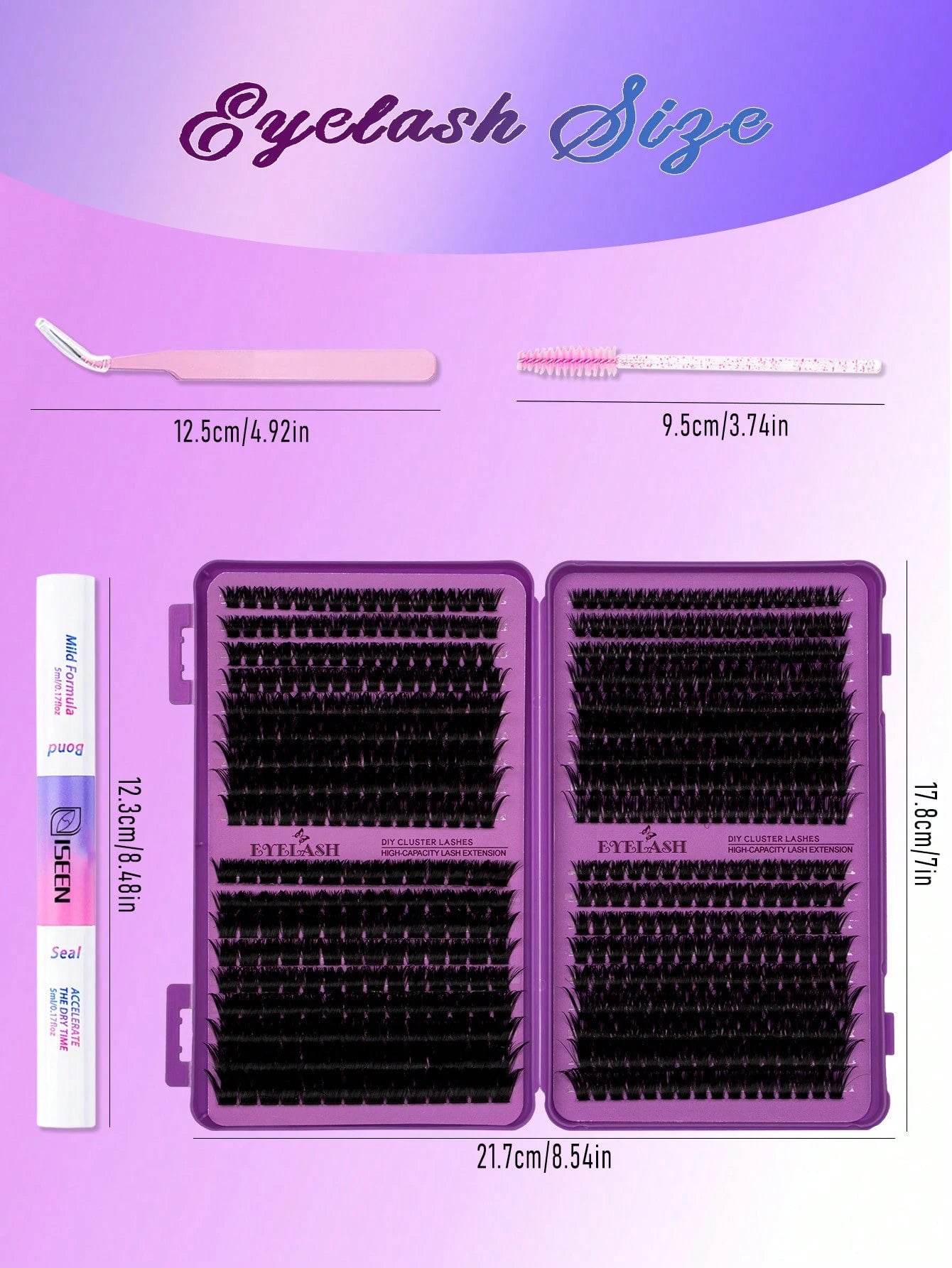 720pcs, 684pcs, 594pcs, D Curl, Lash Extension Kit DIY, 30D,40D,50D, 60D, 80D, 100D, 120D,150D Lash Clusters Eyelash Extension Kit, With Lash Bond And Seal, Lash Applicator Brush And Tweezers Tool, Su