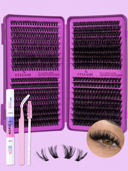 720pcs, 684pcs, 594pcs, D Curl, Lash Extension Kit DIY, 30D,40D,50D, 60D, 80D, 100D, 120D,150D Lash Clusters Eyelash Extension Kit, With Lash Bond And Seal, Lash Applicator Brush And Tweezers Tool, Su