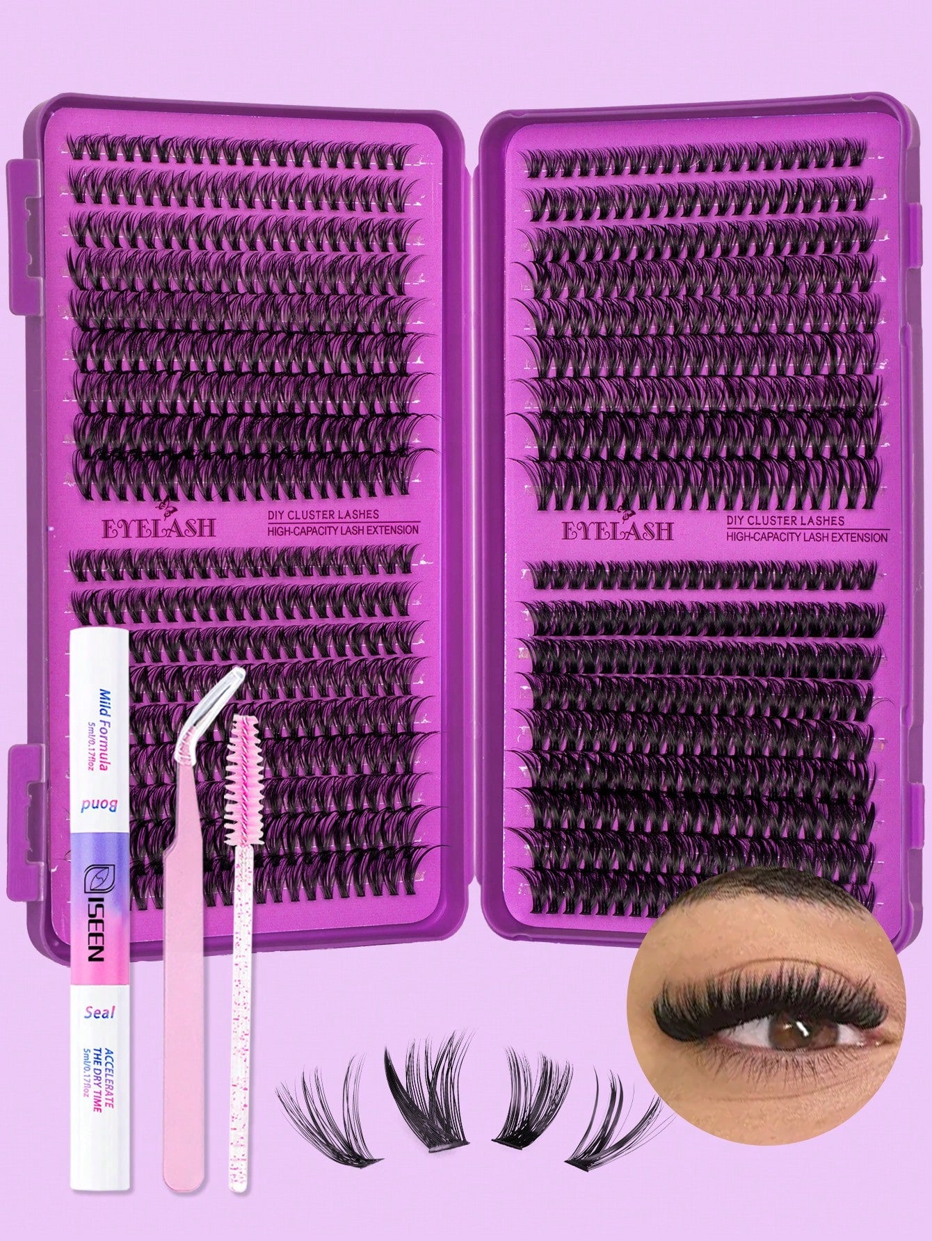 720pcs, 684pcs, 594pcs, D Curl, Lash Extension Kit DIY, 30D,40D,50D, 60D, 80D, 100D, 120D,150D Lash Clusters Eyelash Extension Kit, With Lash Bond And Seal, Lash Applicator Brush And Tweezers Tool, Su