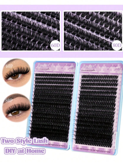 720pcs D-Curl Lash Clusters, Lash Clusters Kit,Natural Lash Kit With Lash Bond And Seal,Remover,Applicator,Cluster Eyelash Kit,Eyelash Clusters,60D+80D,9-17MM-0.07D,DIY At Home
