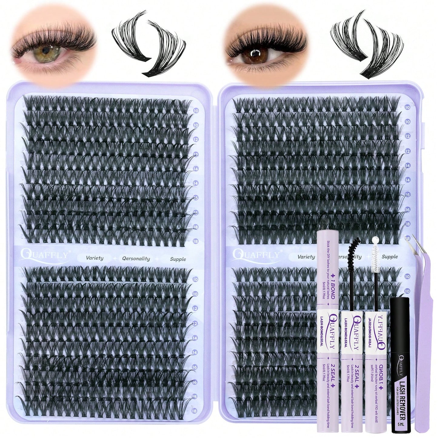 720pcs D-Curl Lash Clusters, Lash Clusters Kit,Natural Lash Kit With Lash Bond And Seal,Remover,Applicator,Cluster Eyelash Kit,Eyelash Clusters,60D+80D,9-17MM-0.07D,DIY At Home