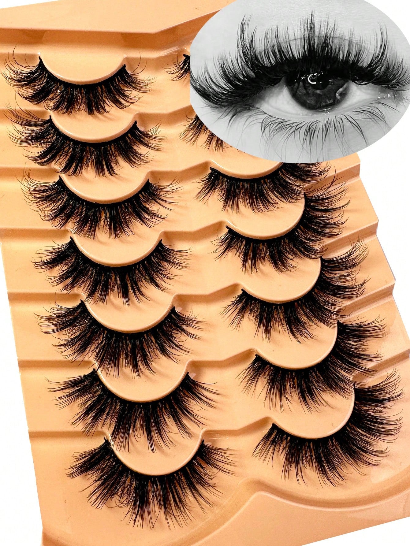 7Pairs Manga Lashes Faux 3D Fluffy Mink Eyelashes Cat Eye Eyelashes Natural Full False Eyelashes Volumized Eyelash Extension Travel Essentials Makeup Tools Strip Lashes,Lashes,Eyelashes,Fake Lashes