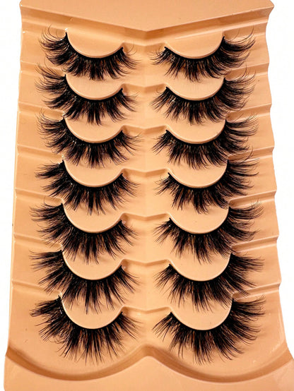 7Pairs Manga Lashes Faux 3D Fluffy Mink Eyelashes Cat Eye Eyelashes Natural Full False Eyelashes Volumized Eyelash Extension Travel Essentials Makeup Tools Strip Lashes,Lashes,Eyelashes,Fake Lashes