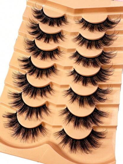 7Pairs Manga Lashes Faux 3D Fluffy Mink Eyelashes Cat Eye Eyelashes Natural Full False Eyelashes Volumized Eyelash Extension Travel Essentials Makeup Tools Strip Lashes,Lashes,Eyelashes,Fake Lashes