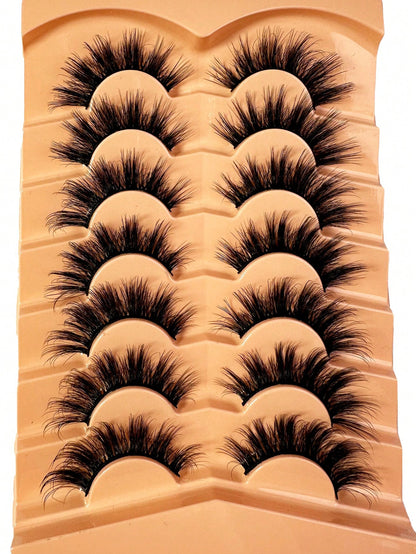 7Pairs Manga Lashes Faux 3D Fluffy Mink Eyelashes Cat Eye Eyelashes Natural Full False Eyelashes Volumized Eyelash Extension Travel Essentials Makeup Tools Strip Lashes,Lashes,Eyelashes,Fake Lashes