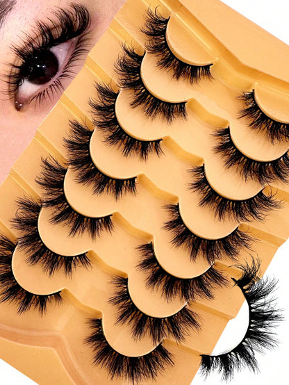 7Pairs Manga Lashes Faux 3D Fluffy Mink Eyelashes Cat Eye Eyelashes Natural Full False Eyelashes Volumized Eyelash Extension Travel Essentials Makeup Tools Strip Lashes,Lashes,Eyelashes,Fake Lashes