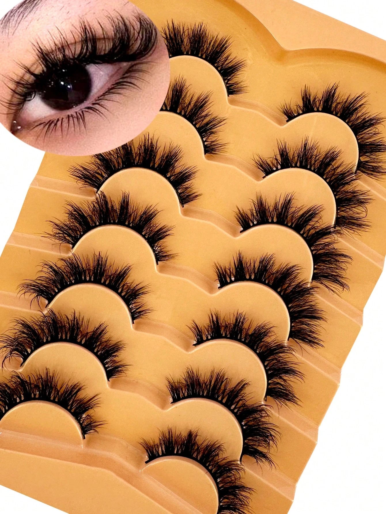 7Pairs Manga Lashes Faux 3D Fluffy Mink Eyelashes Cat Eye Eyelashes Natural Full False Eyelashes Volumized Eyelash Extension Travel Essentials Makeup Tools Strip Lashes,Lashes,Eyelashes,Fake Lashes